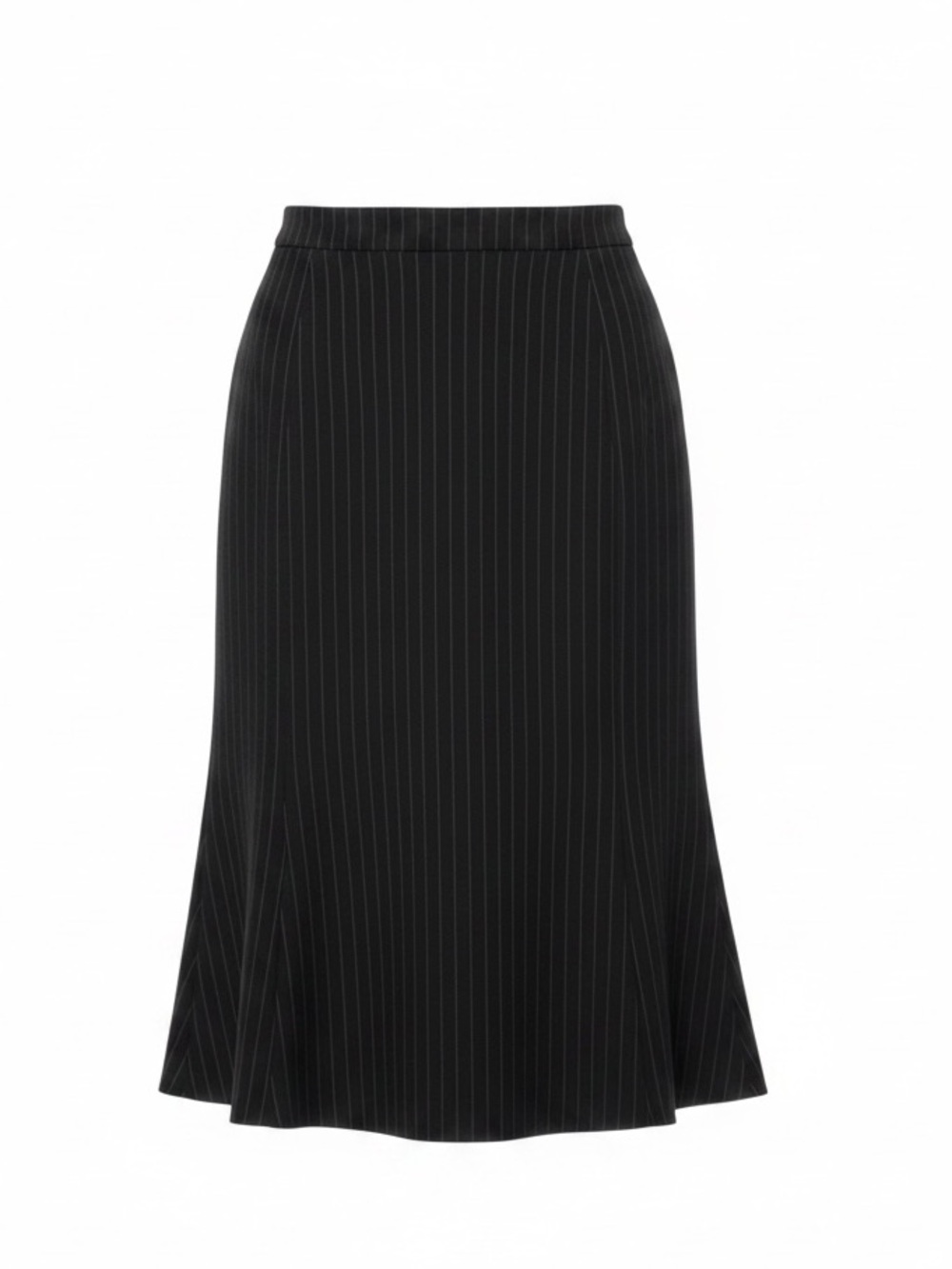 Doncaster Collection Classic Black Pinstripe Midi Skirt Flared Hem, 10